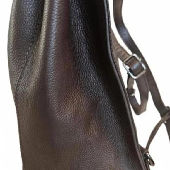 L. Credi Women\'s Brown Pebbled Leather Backpack with Decorative Front‎ Flap NWOT main image 4